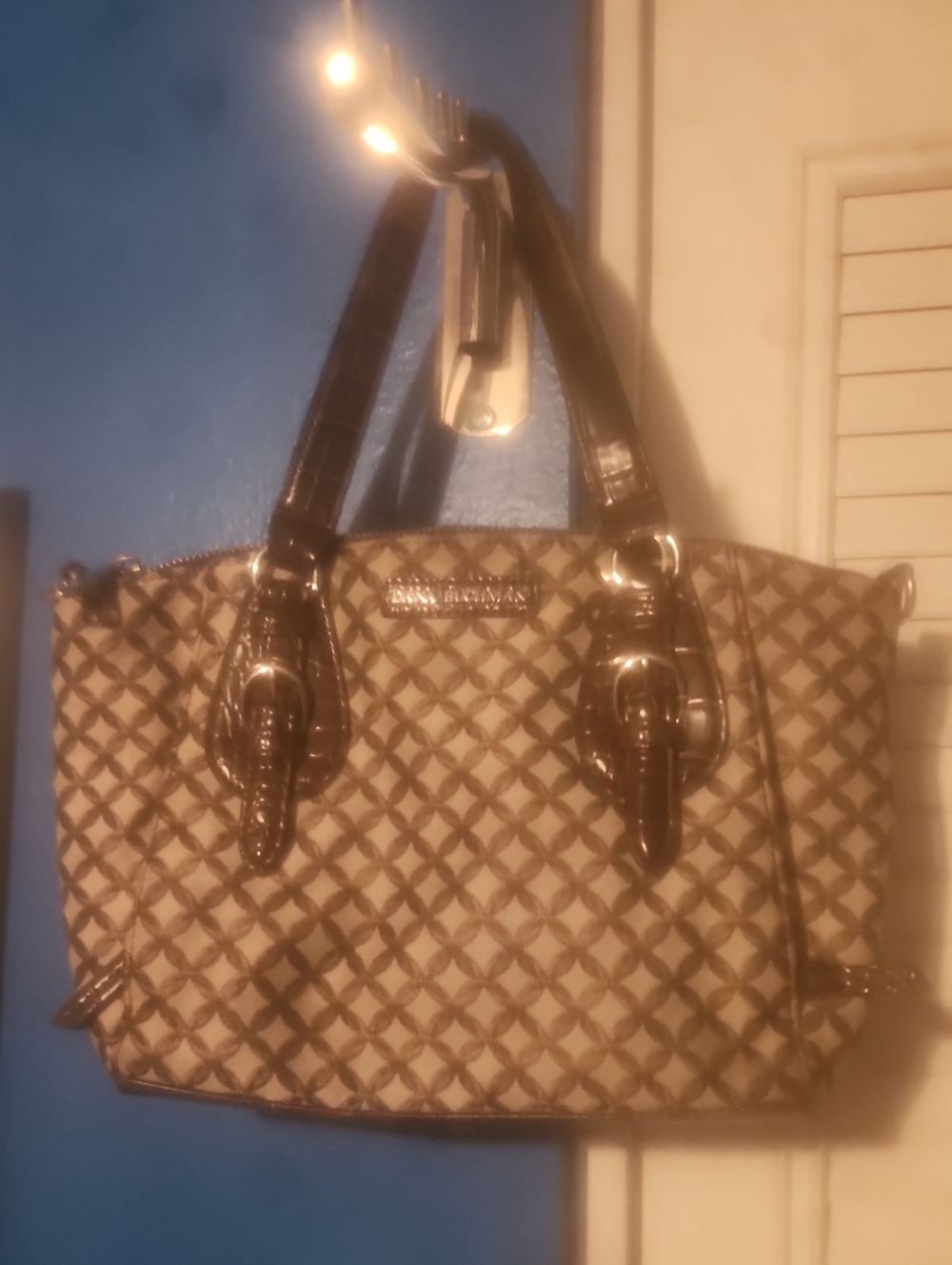 Dana Buchman Brown and Cream Lattice Shoulder Tote